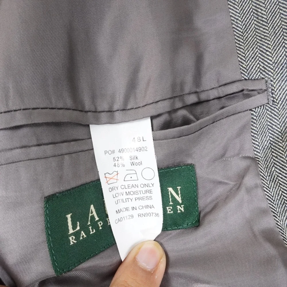 Lauren Ralph Lauren Blazer 48L Gray Herringbone Silk Wool Classic Sport Coat Men